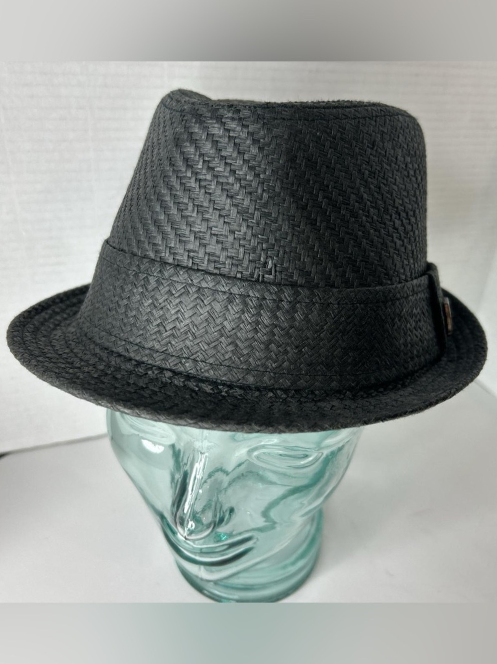 Peter Grimm Black Straw Fedora Hat Rabbit Logo Ribbon Small/Medium summer travel
